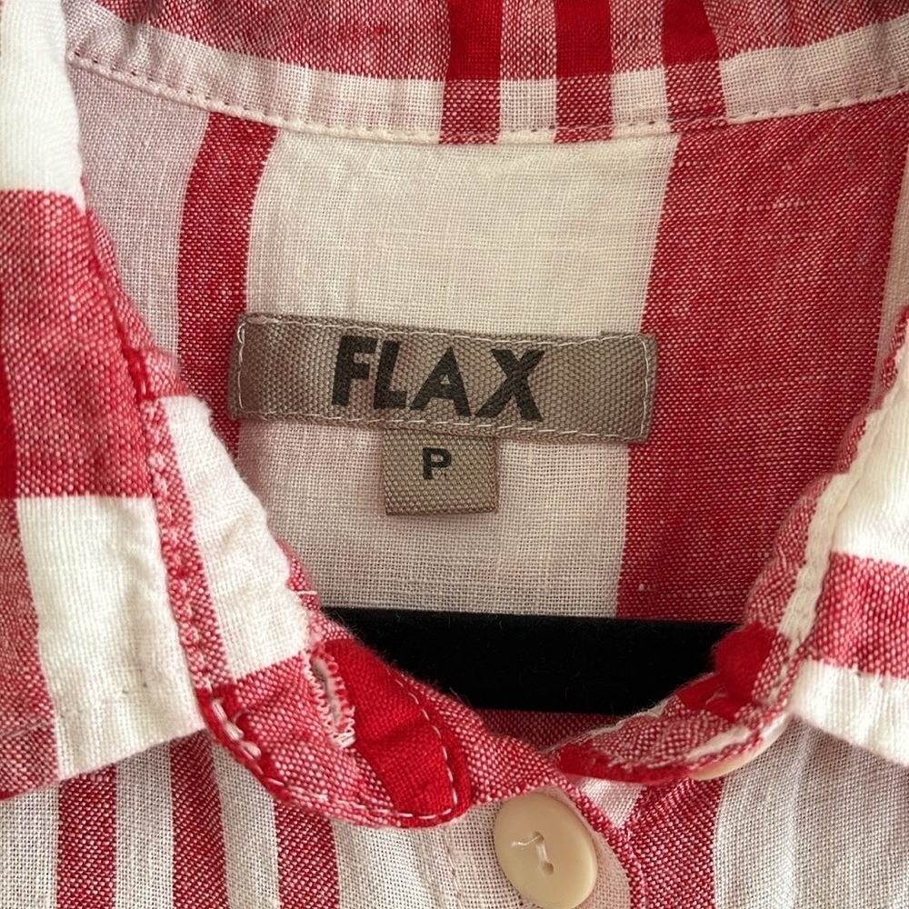 FLAX 100% Linen Red & White Checkered Shirtdress Full Button Front Dress Size P - Picture 3 of 12